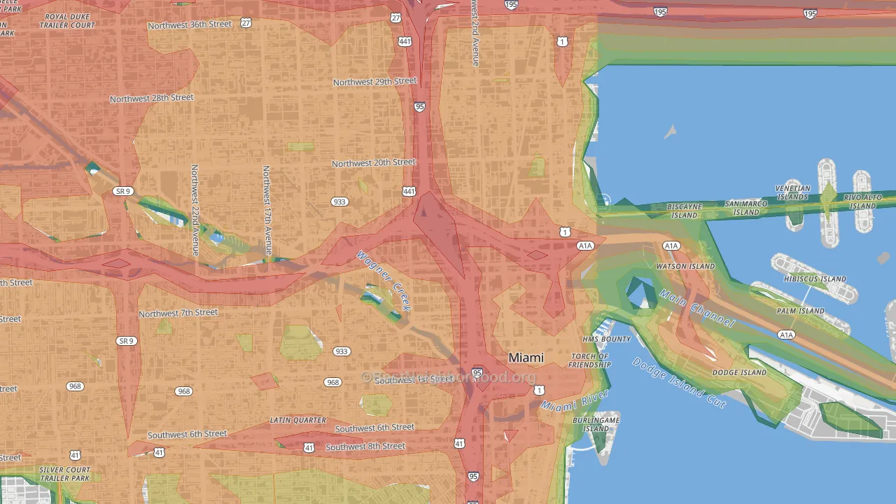 Overtown, Miami, FL Map of Noise Levels in Overtown