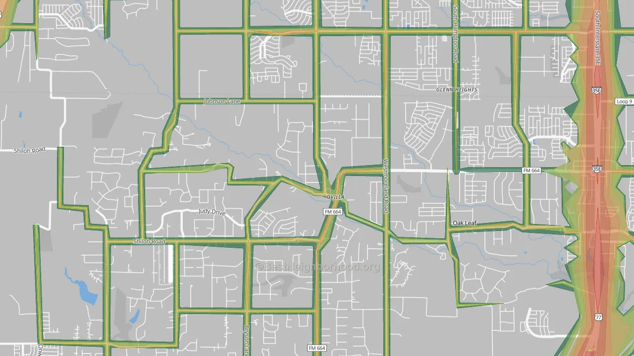 Ovilla, TX Map of Noise Levels in Ovilla