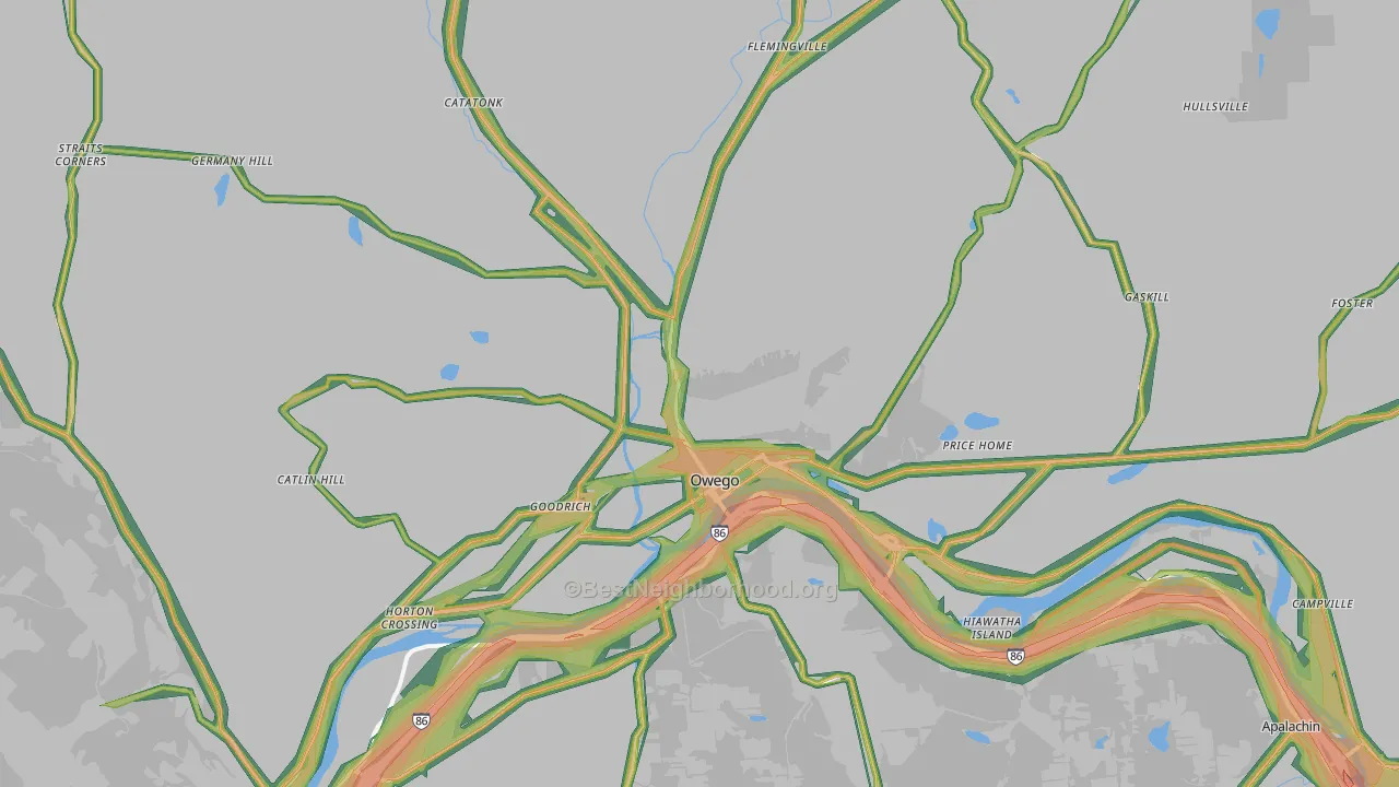 Owego, NY Map of Noise Levels in Owego