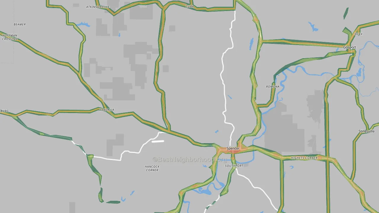 Owen County, IN Map of Noise Levels in Owen County