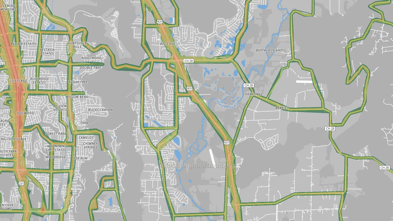 Owens Cross Roads, AL Map of Noise Levels in Owens Cross Roads