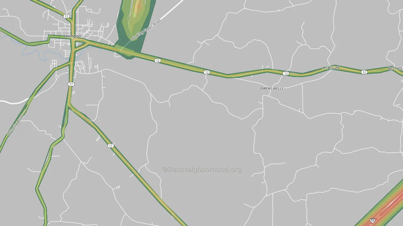 Owens Wells, MS Map of Noise Levels in Owens Wells