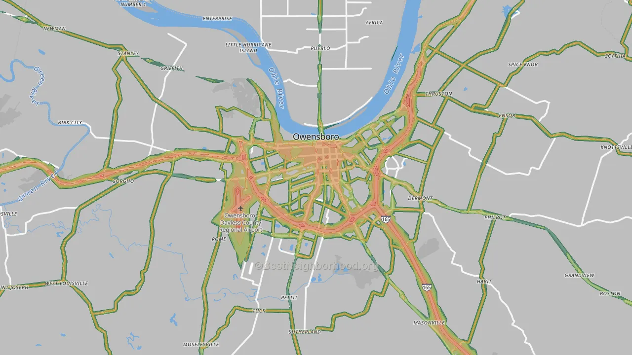 Owensboro, KY Map of Noise Levels in Owensboro