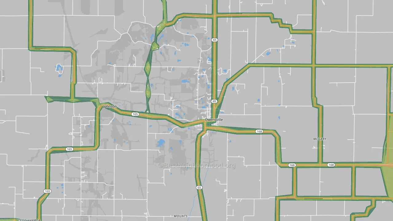 Owensville, IN Map of Noise Levels in Owensville