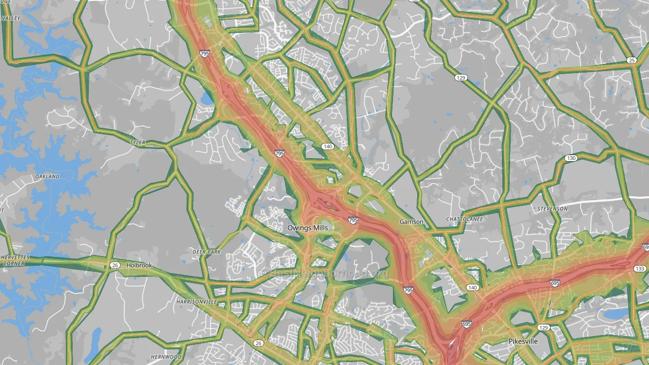 Owings Mills, MD Map of Noise Levels in Owings Mills