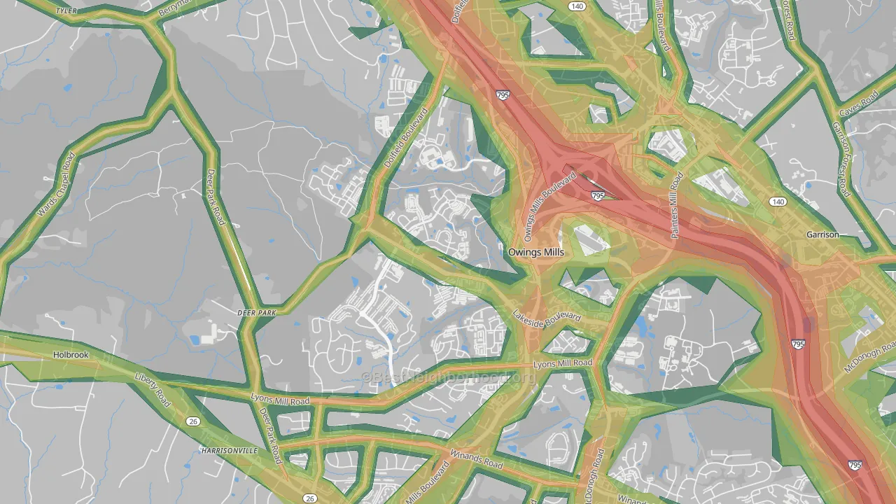 Owings Mills New Town, Owings Mills, MD Map of Noise Levels in Owings Mills New Town