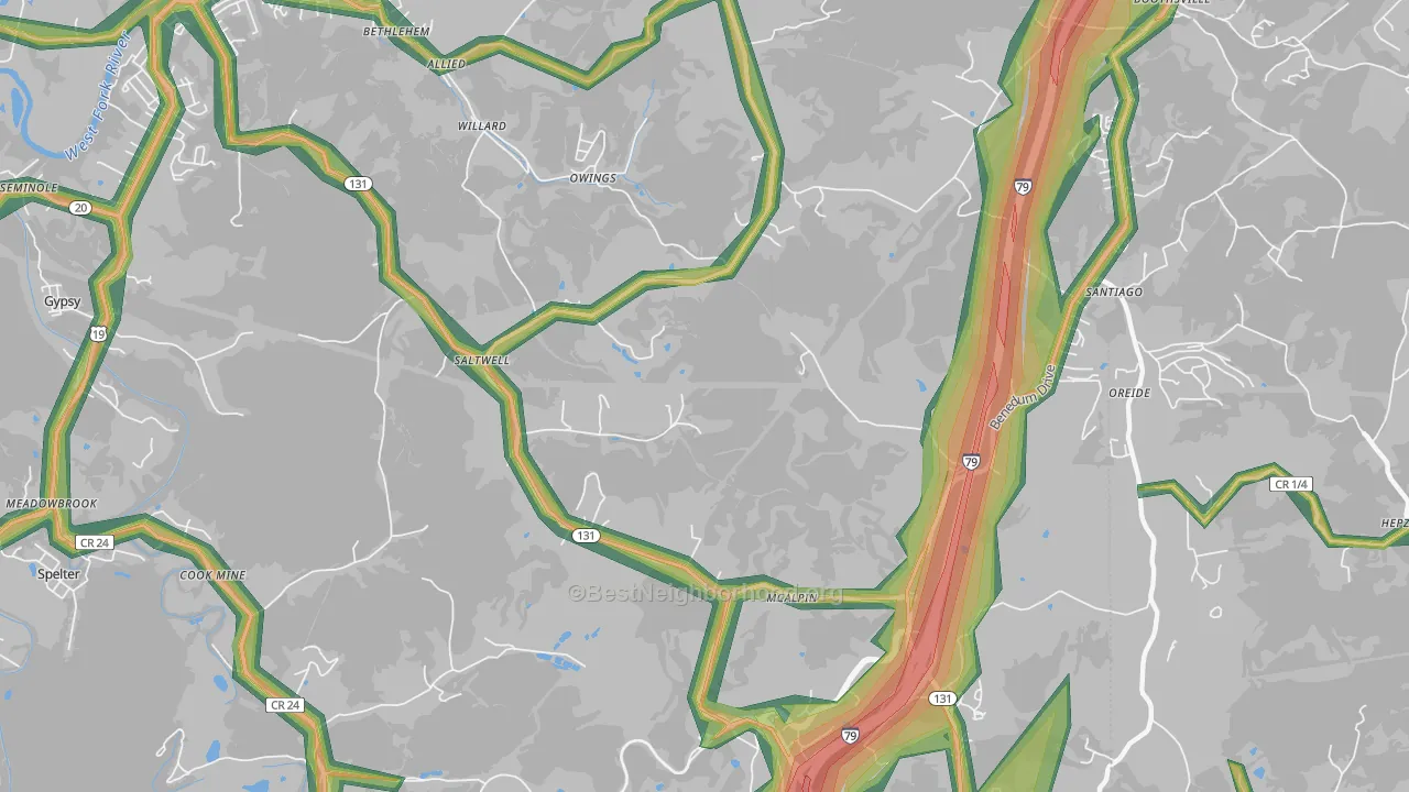 Owings, WV Map of Noise Levels in Owings