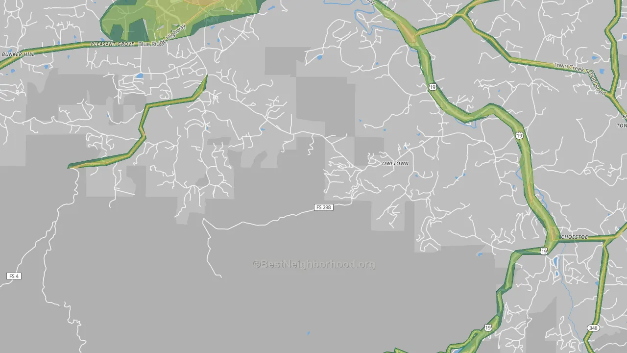 Owltown, GA Map of Noise Levels in Owltown