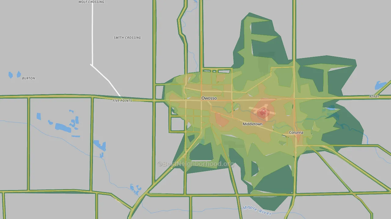 Owosso, MI Map of Noise Levels in Owosso