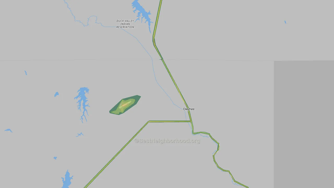 Owyhee, NV Map of Noise Levels in Owyhee
