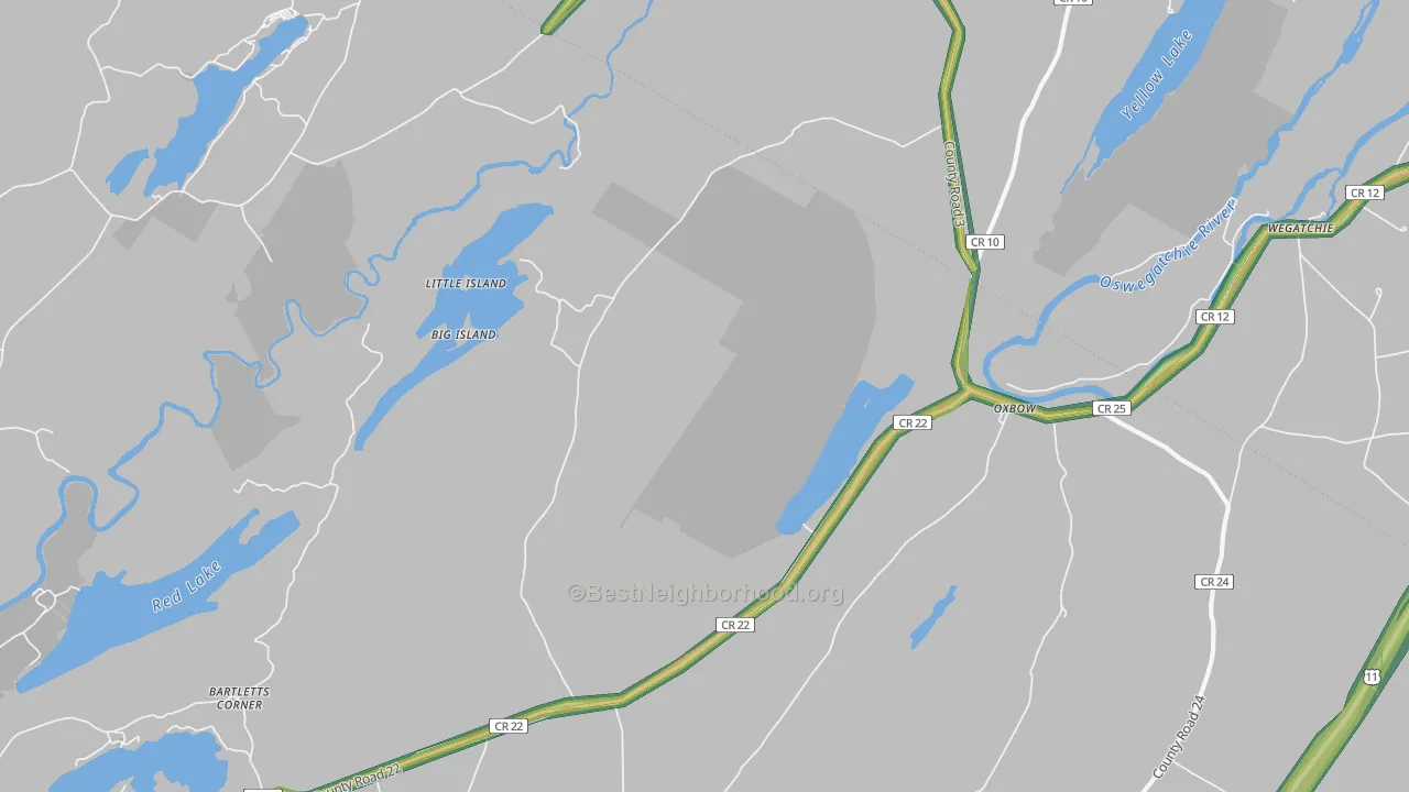 Oxbow, NY Map of Noise Levels in Oxbow