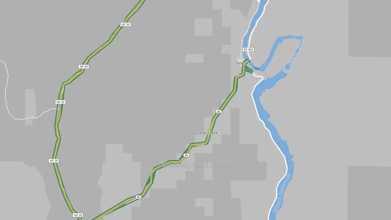 Oxbow, OR Map of Noise Levels in Oxbow