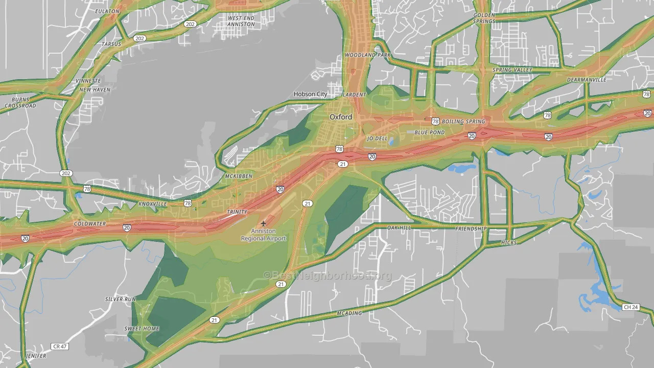 Oxford, AL Map of Noise Levels in Oxford