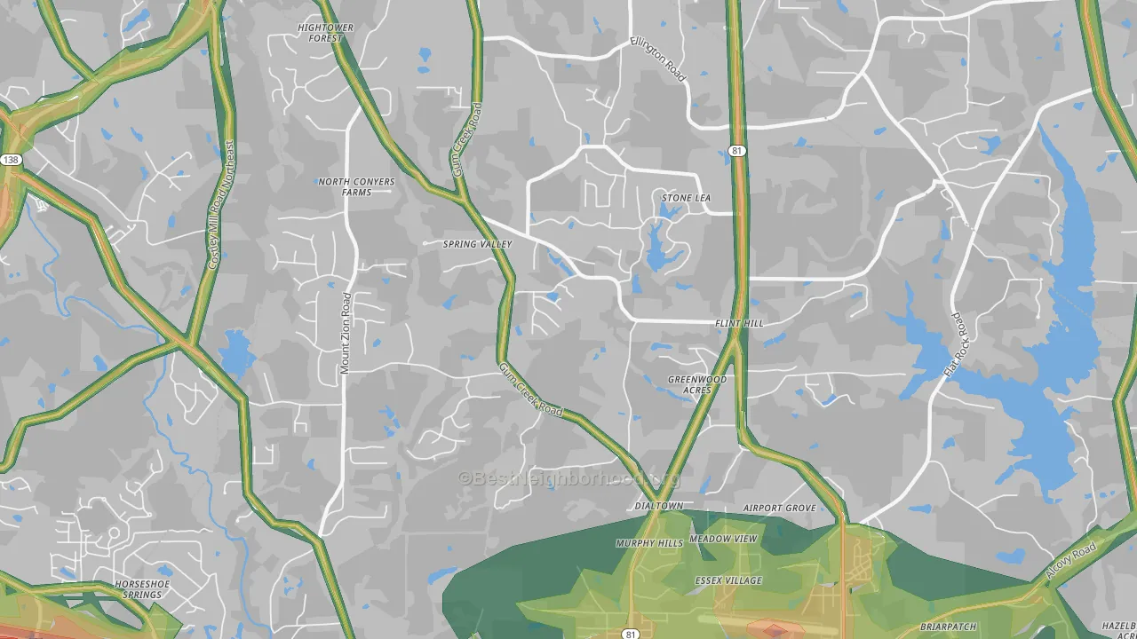 Oxford, GA Map of Noise Levels in Oxford