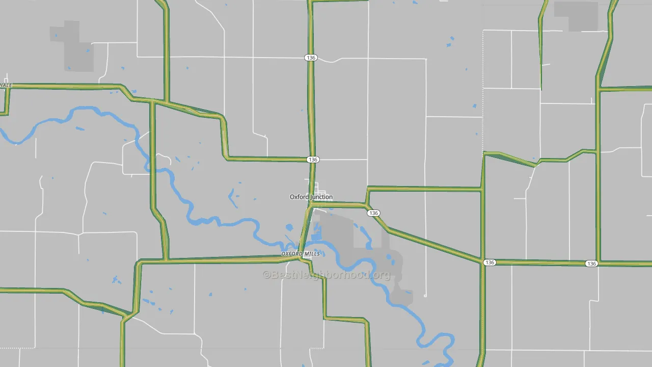 Oxford Junction, IA Map of Noise Levels in Oxford Junction
