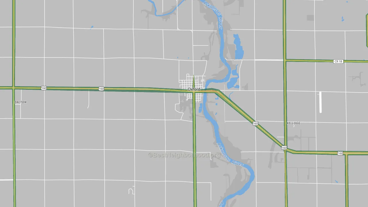 Oxford, KS Map of Noise Levels in Oxford