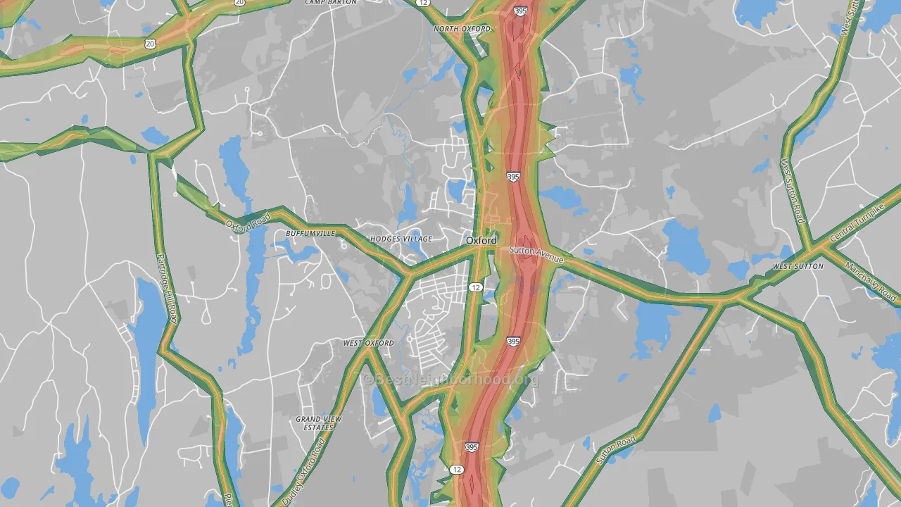 Oxford, MA Map of Noise Levels in Oxford