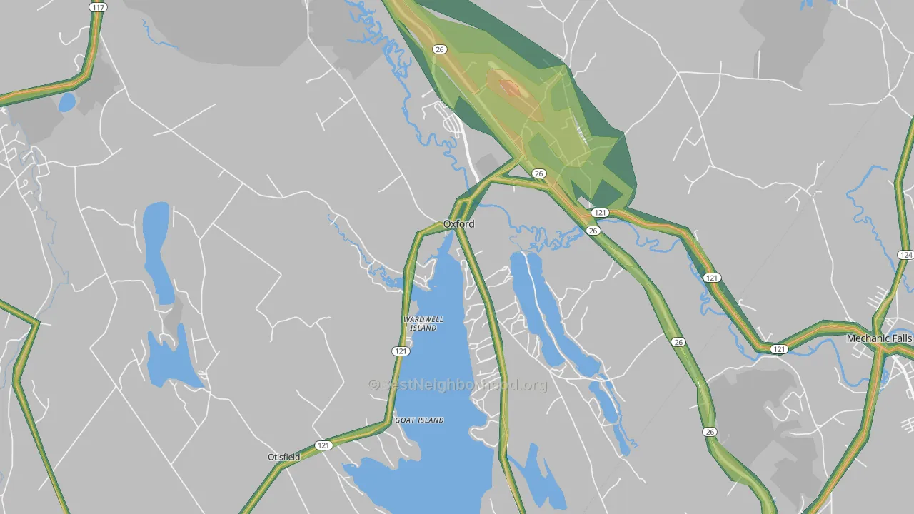 Oxford, ME Map of Noise Levels in Oxford