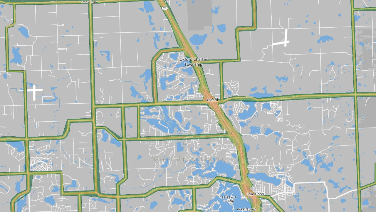 Oxford, MI Map of Noise Levels in Oxford