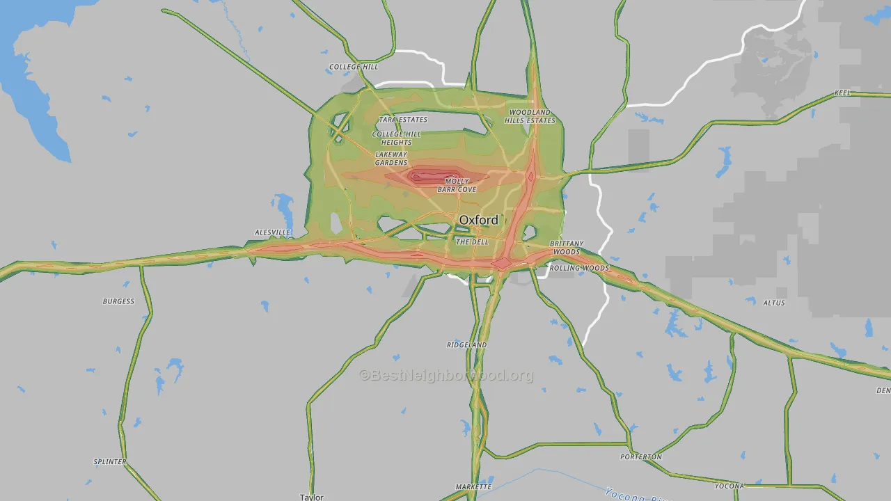 Oxford, MS Map of Noise Levels in Oxford