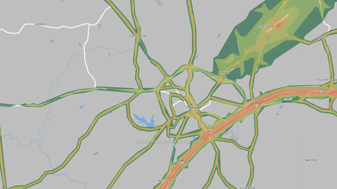 Oxford, NC Map of Noise Levels in Oxford