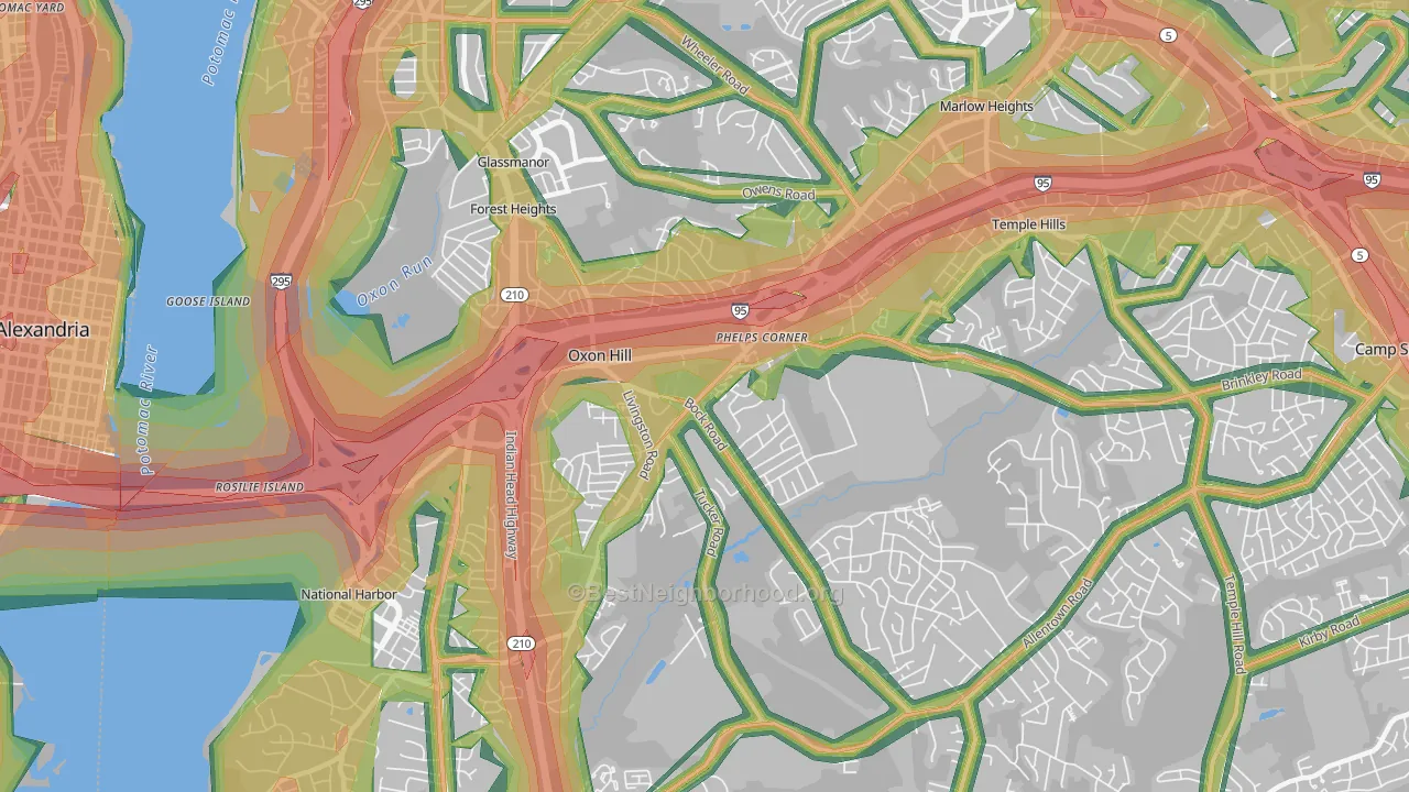 Oxon Hill-Glassmanor, Oxon Hill, MD Map of Noise Levels in Oxon Hill-Glassmanor