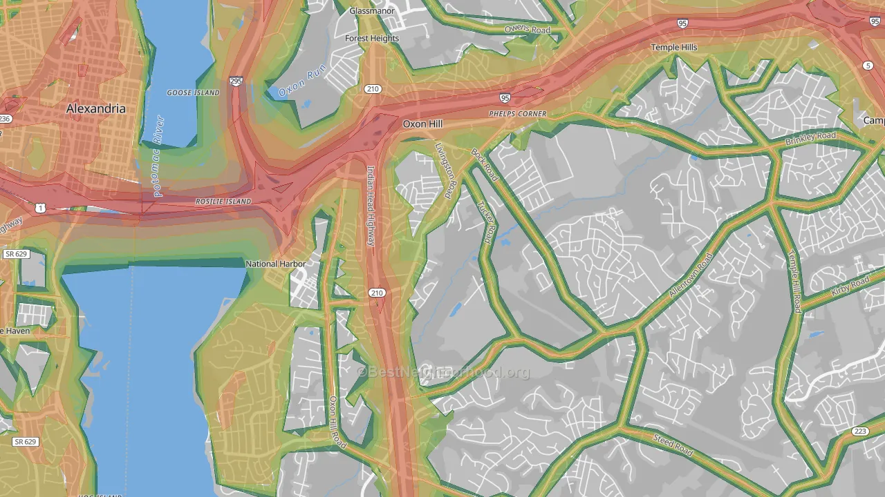 Oxon Hill, MD Map of Noise Levels in Oxon Hill