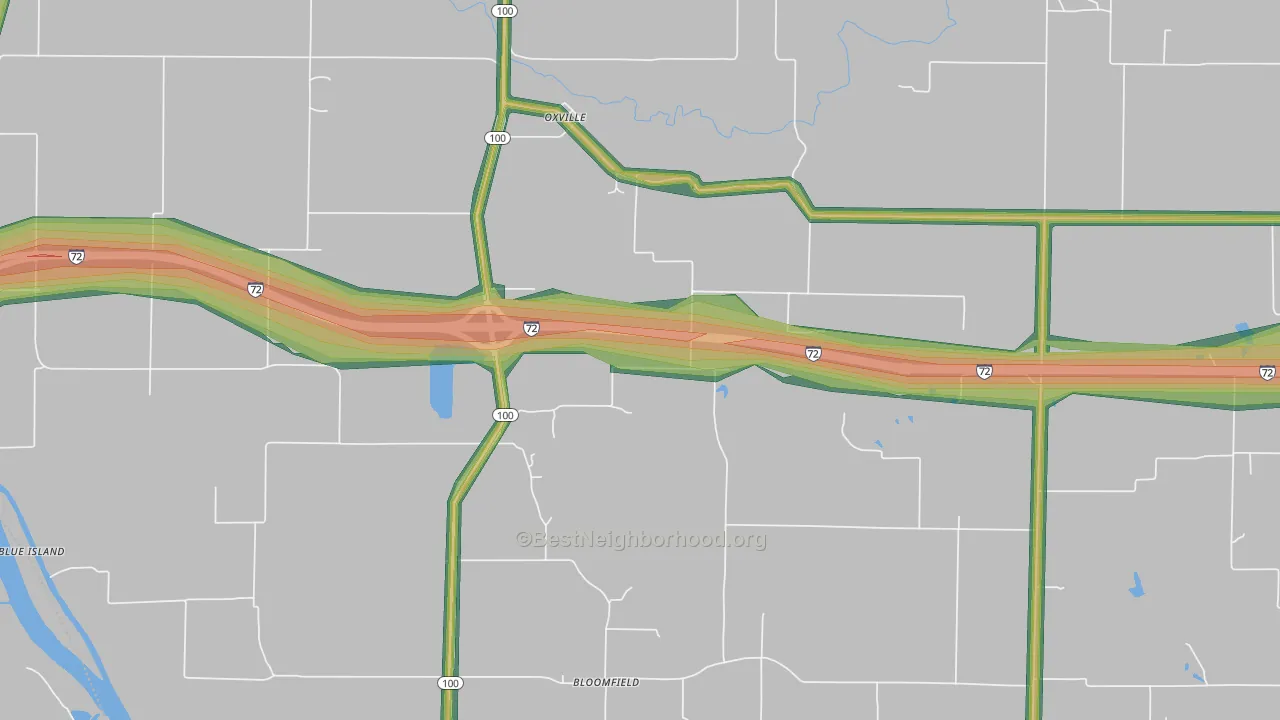 Oxville, IL Map of Noise Levels in Oxville