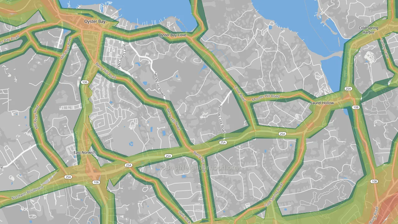 Oyster Bay Cove, NY Map of Noise Levels in Oyster Bay Cove