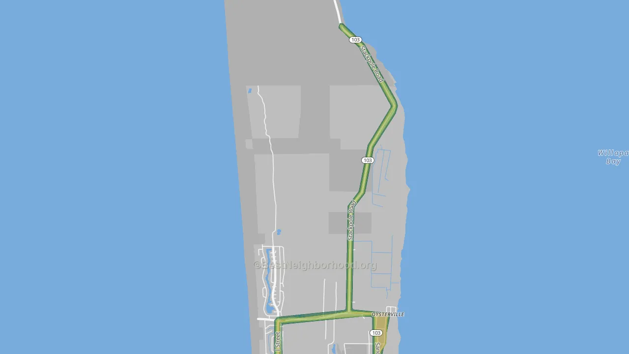 Oysterville, WA Map of Noise Levels in Oysterville