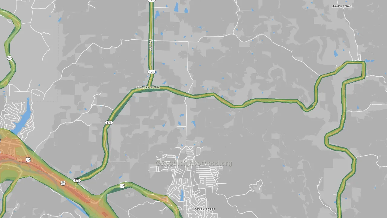 Ozark Acres, AR Map of Noise Levels in Ozark Acres