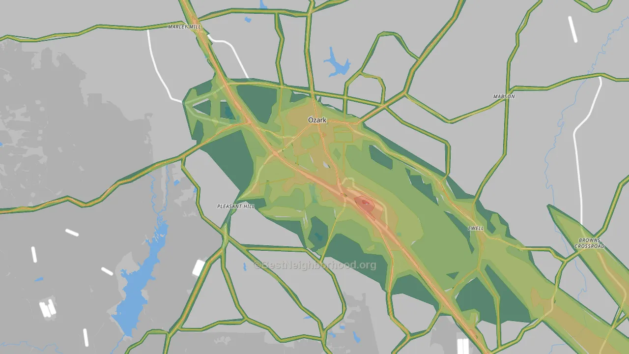 Ozark, AL Map of Noise Levels in Ozark