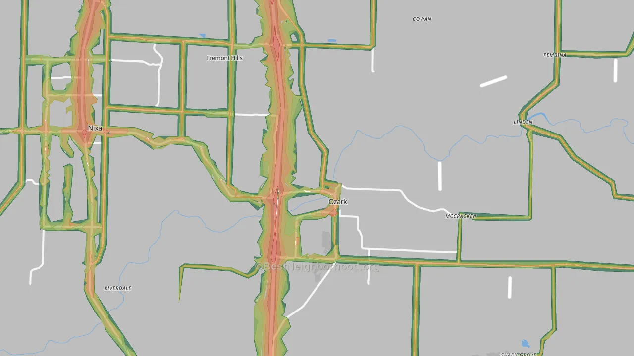 Ozark, MO Map of Noise Levels in Ozark