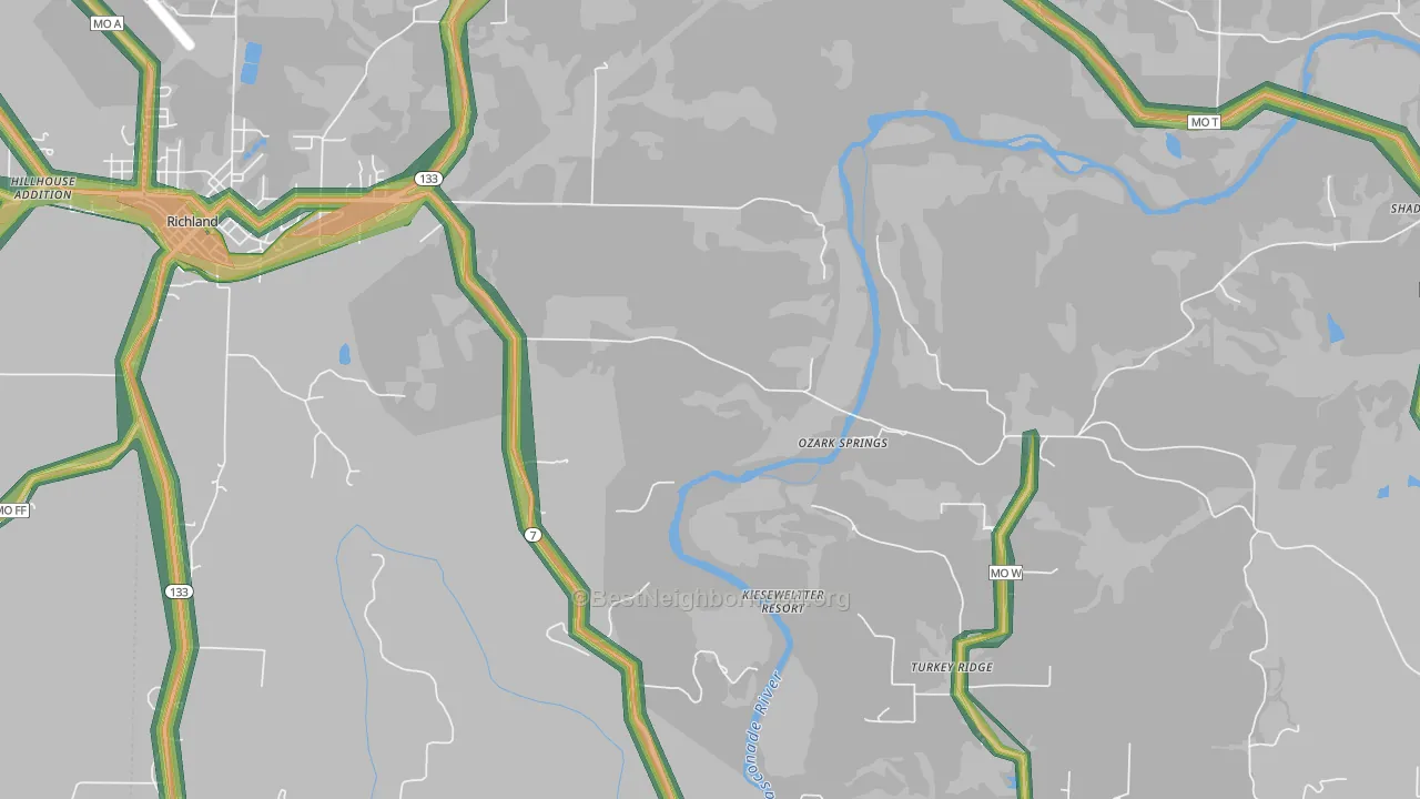 Ozark Springs, MO Map of Noise Levels in Ozark Springs