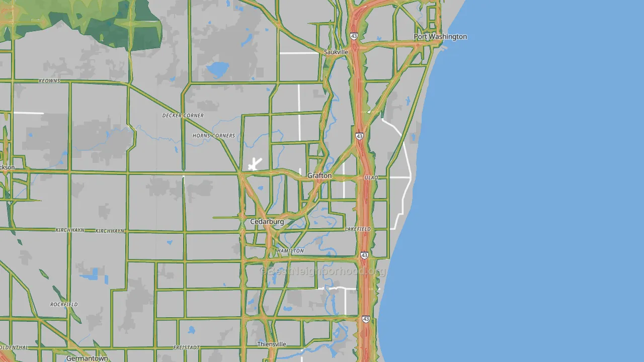 Ozaukee County, WI Map of Noise Levels in Ozaukee County