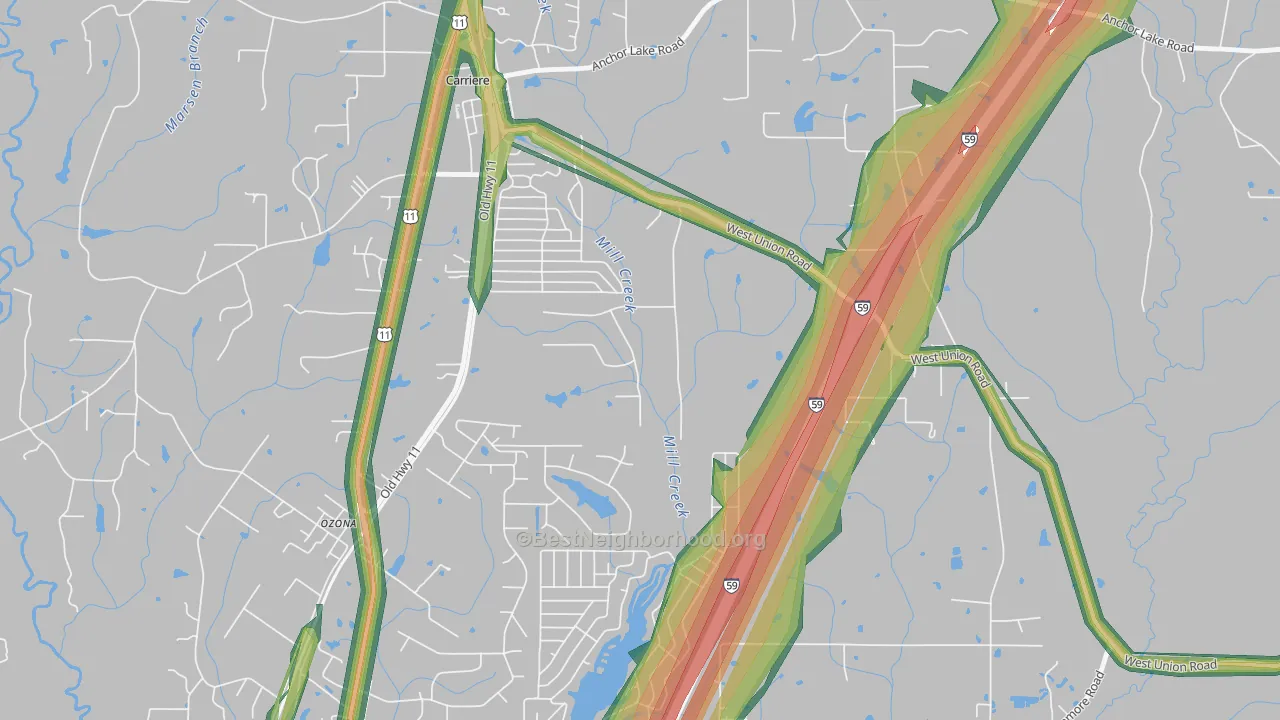 Ozona, MS Map of Noise Levels in Ozona