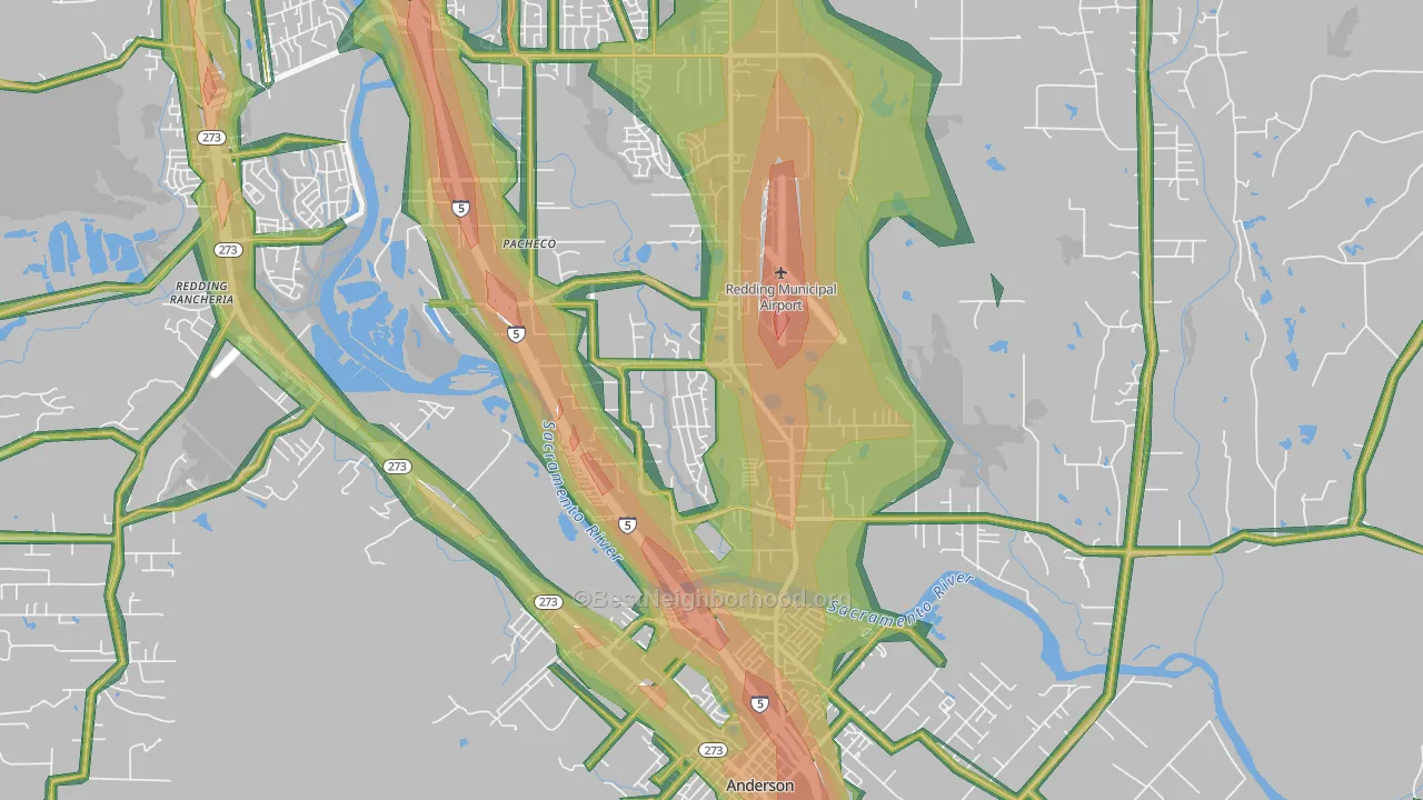 Pacheco, Redding, CA Map of Noise Levels in Pacheco