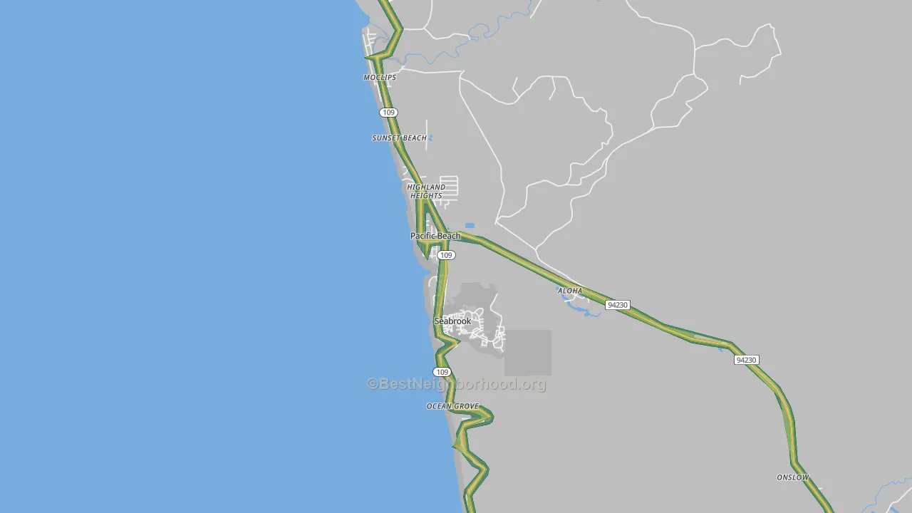 Pacific Beach, WA Map of Noise Levels in Pacific Beach