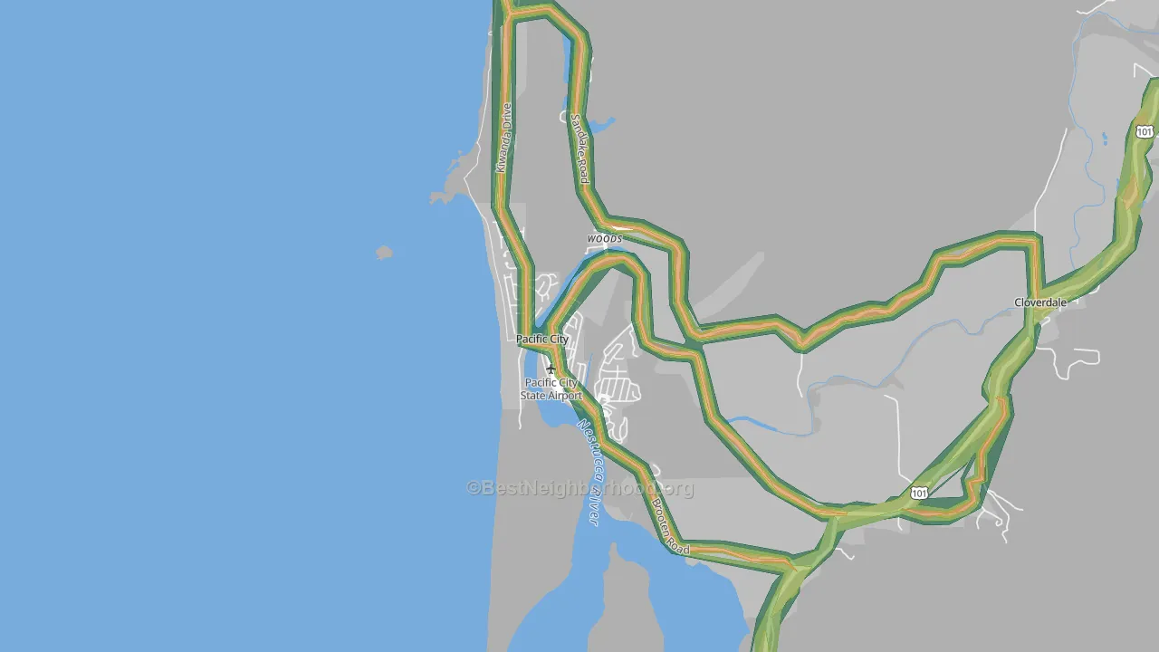 Pacific City, OR Map of Noise Levels in Pacific City