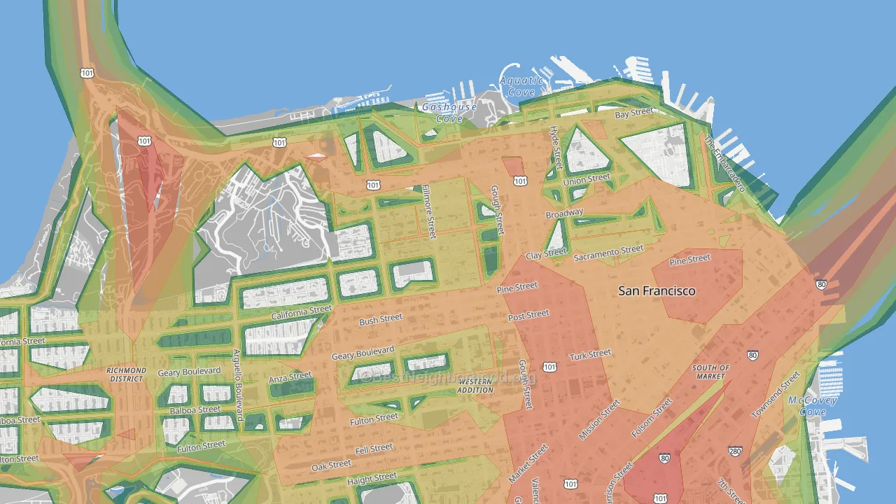 Pacific Heights, San Francisco, CA Map of Noise Levels in Pacific Heights