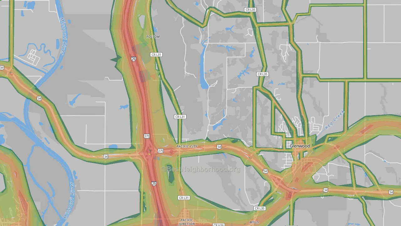 Pacific Junction, IA Map of Noise Levels in Pacific Junction
