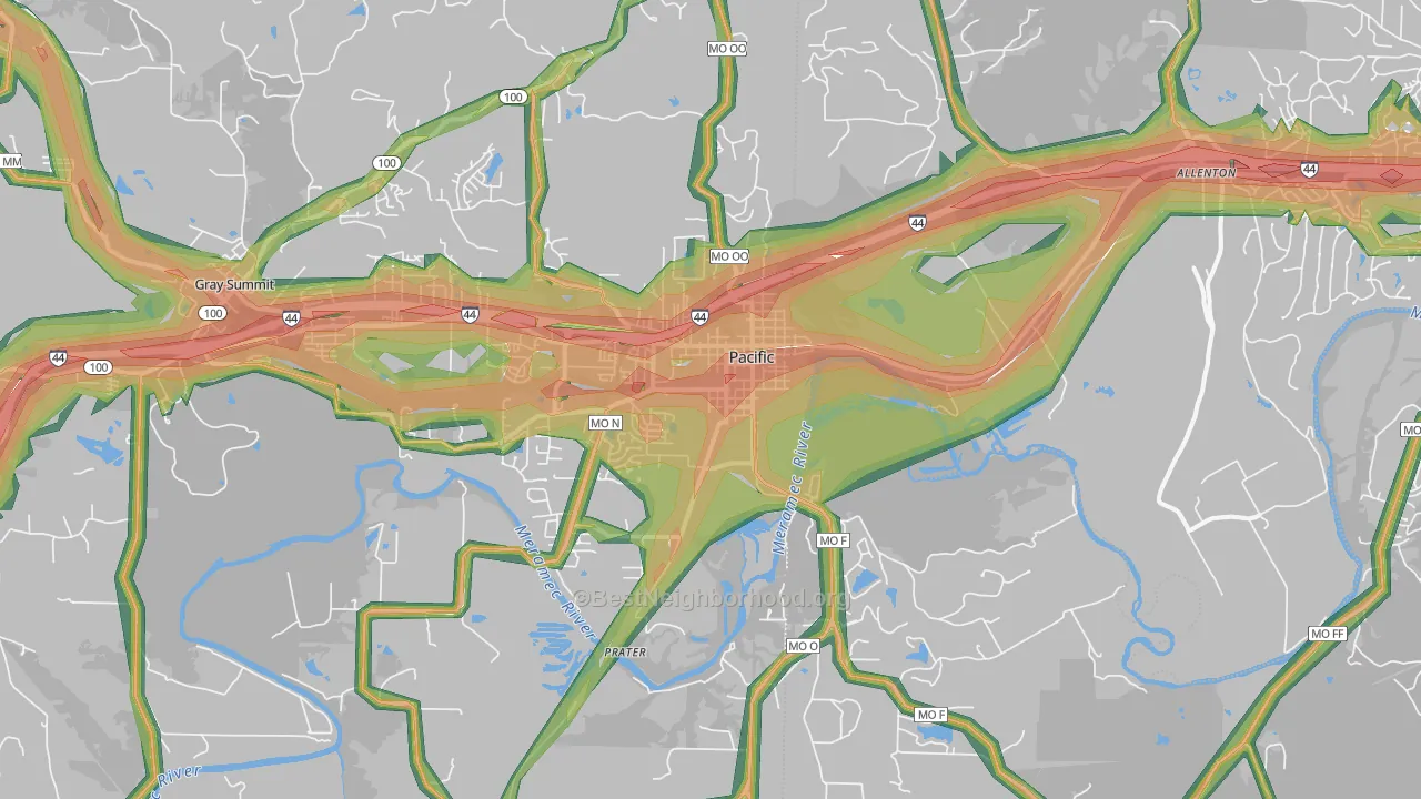 Pacific, MO Map of Noise Levels in Pacific