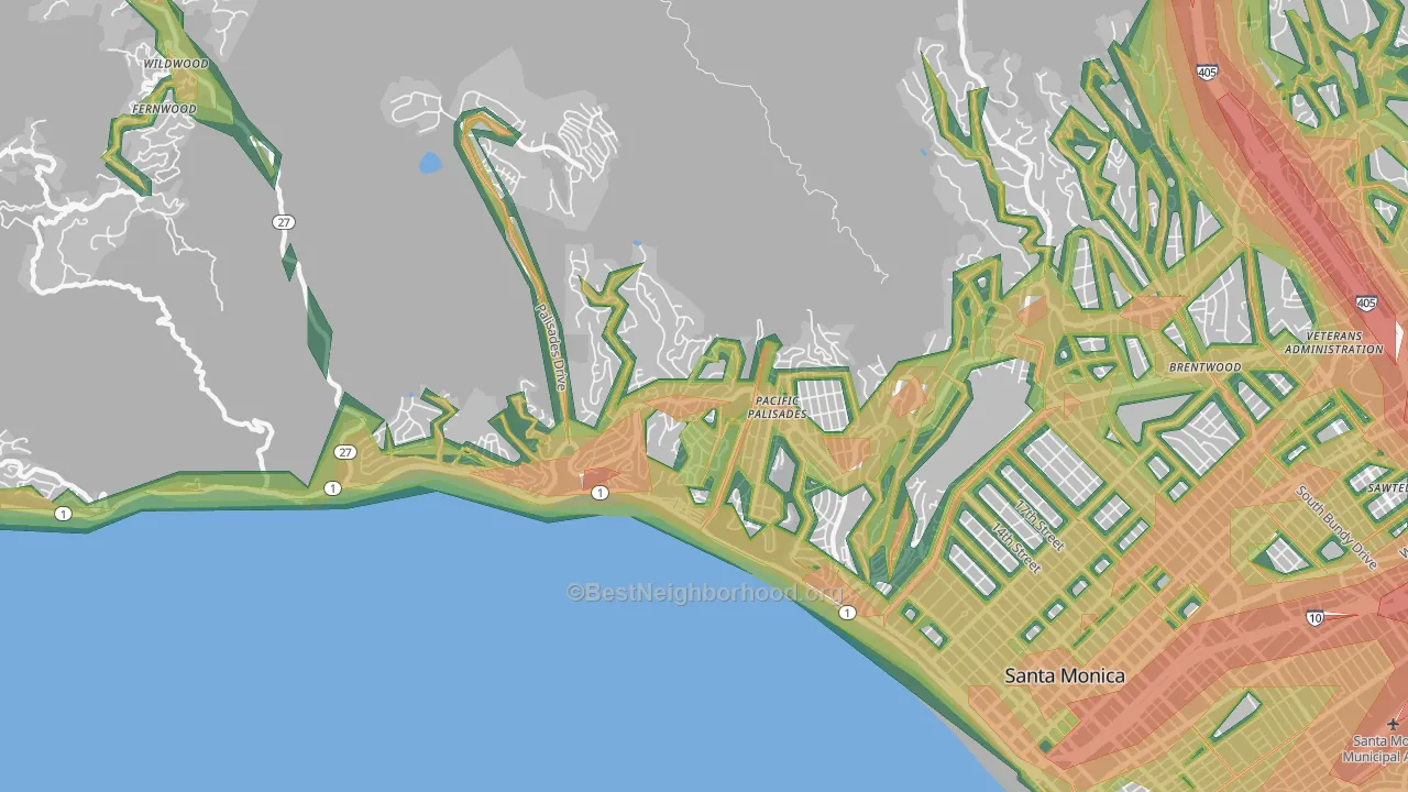 Pacific Palisades, CA Map of Noise Levels in Pacific Palisades