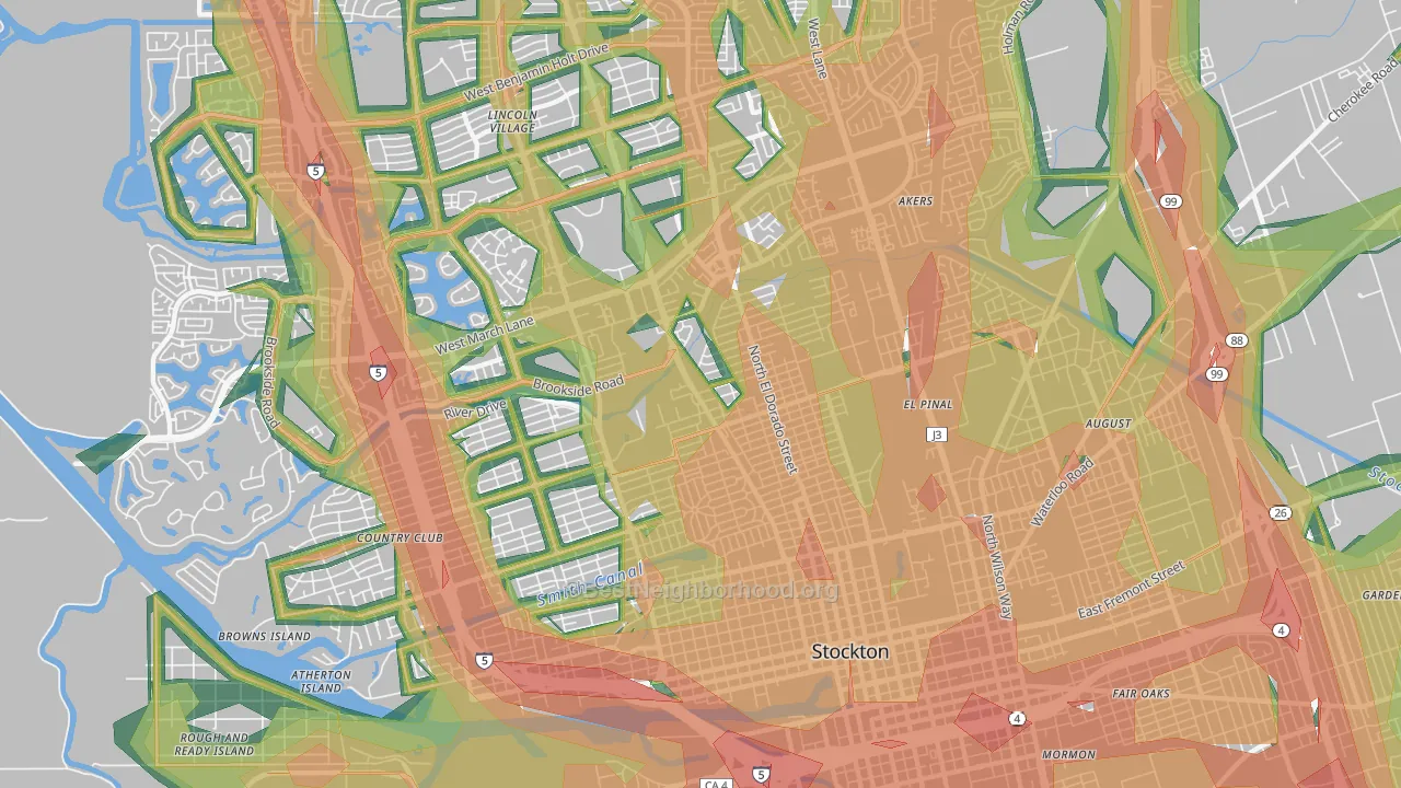 Pacific, Stockton, CA Map of Noise Levels in Pacific