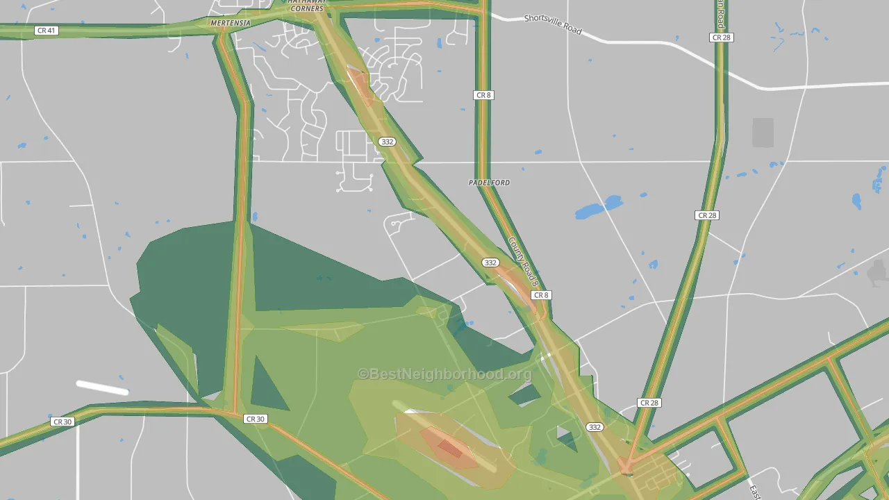Padelford, NY Map of Noise Levels in Padelford