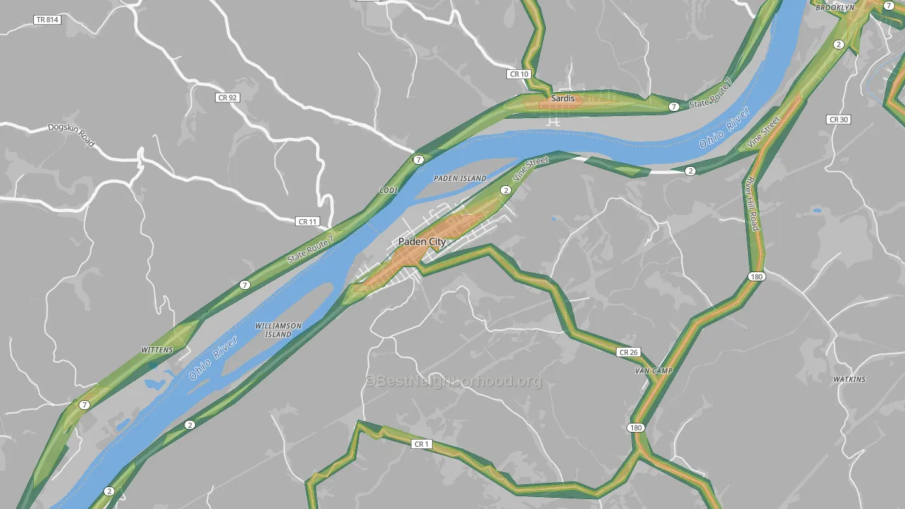 Paden City, WV Map of Noise Levels in Paden City