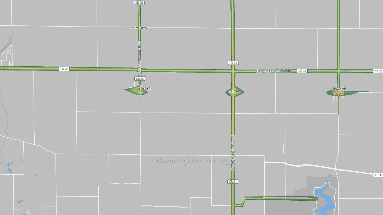 Padua, IL Map of Noise Levels in Padua