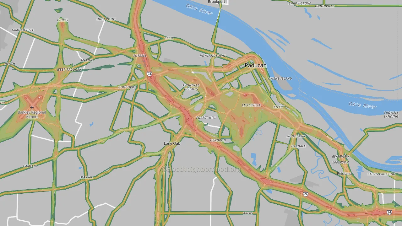 Paducah, KY Map of Noise Levels in Paducah