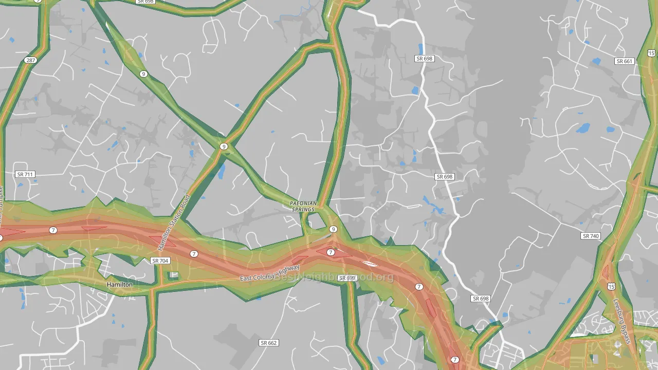 Paeonian Springs, VA Map of Noise Levels in Paeonian Springs