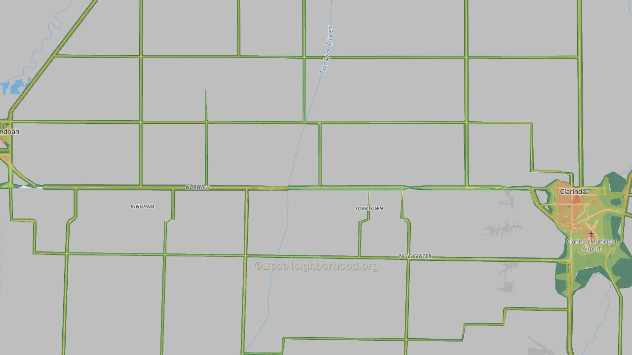 Page County, IA Map of Noise Levels in Page County